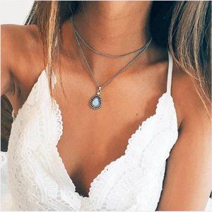Water drop multilayer silver necklace trending